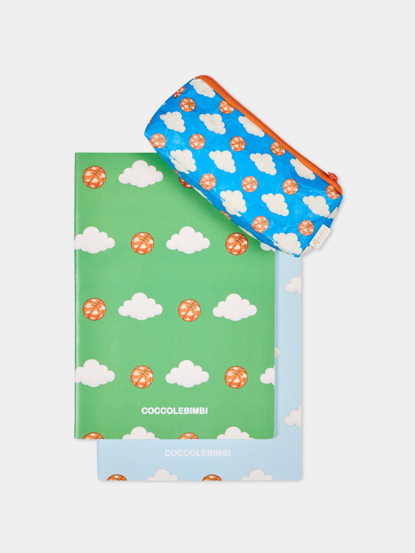 Set di 2 quaderni e astuccio con stampa basket