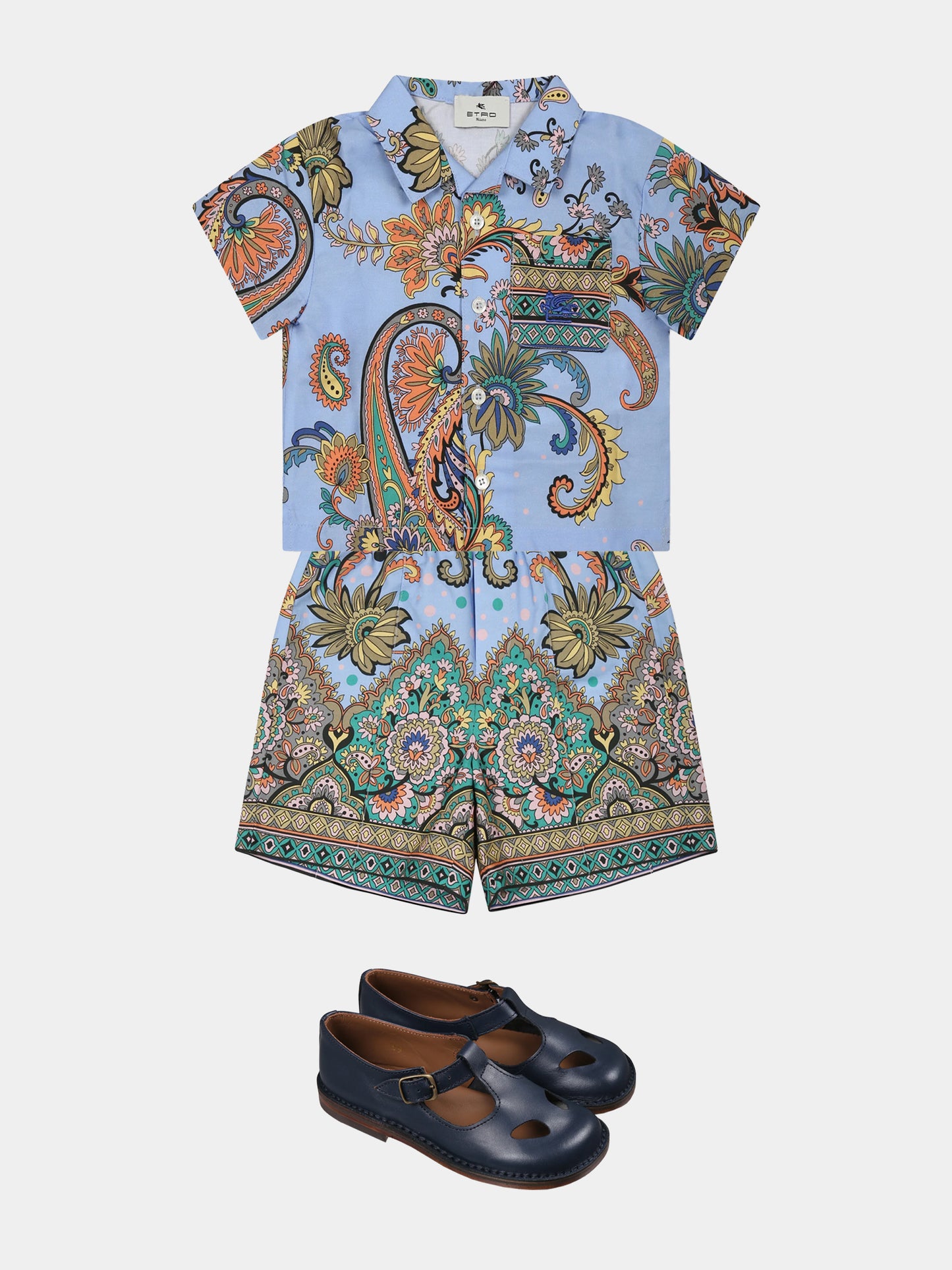 Chemise bleu clair pour bébé garçon avec imprimé cachemire