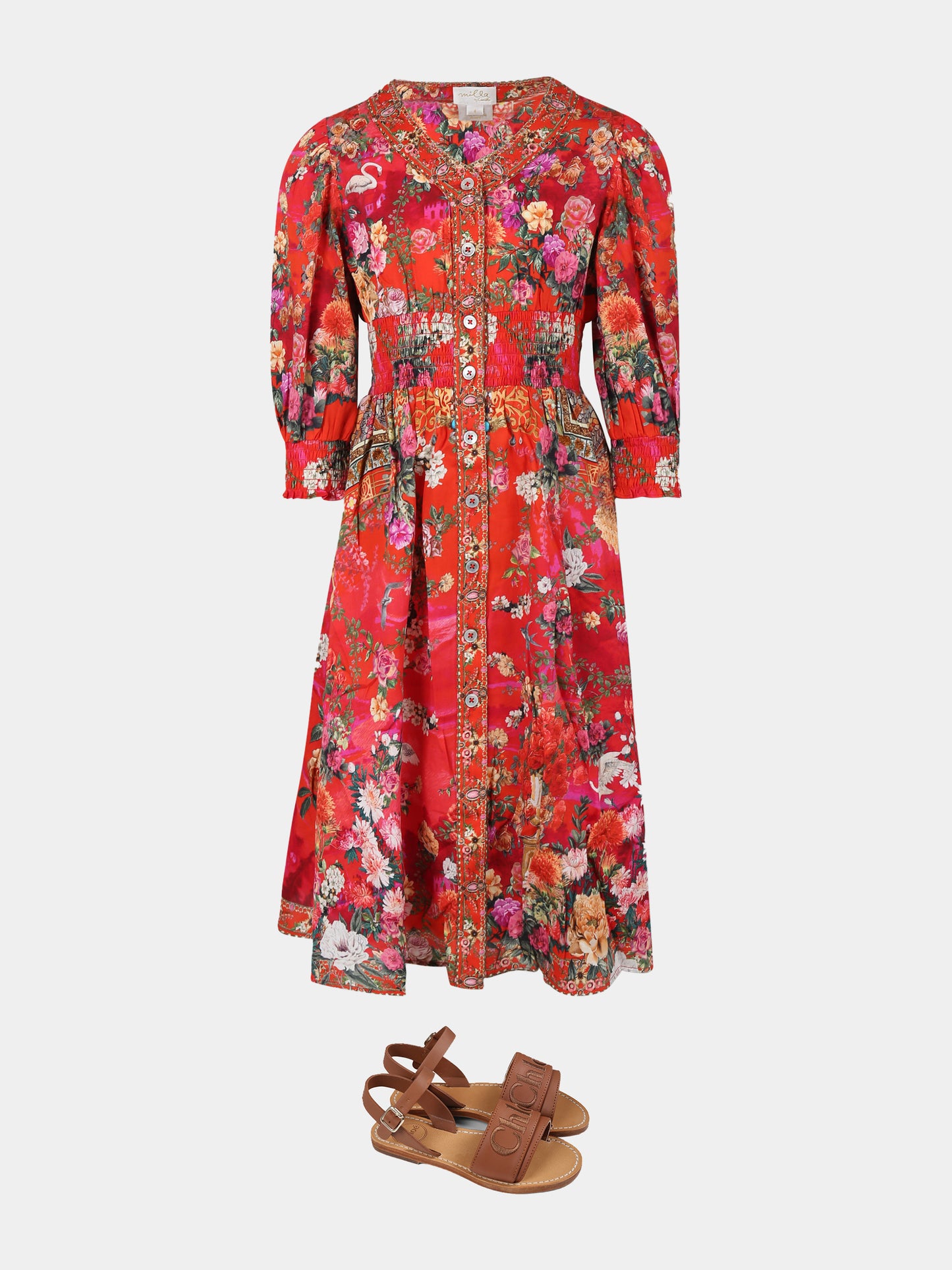 Robe rouge pour fille avec imprimé floral