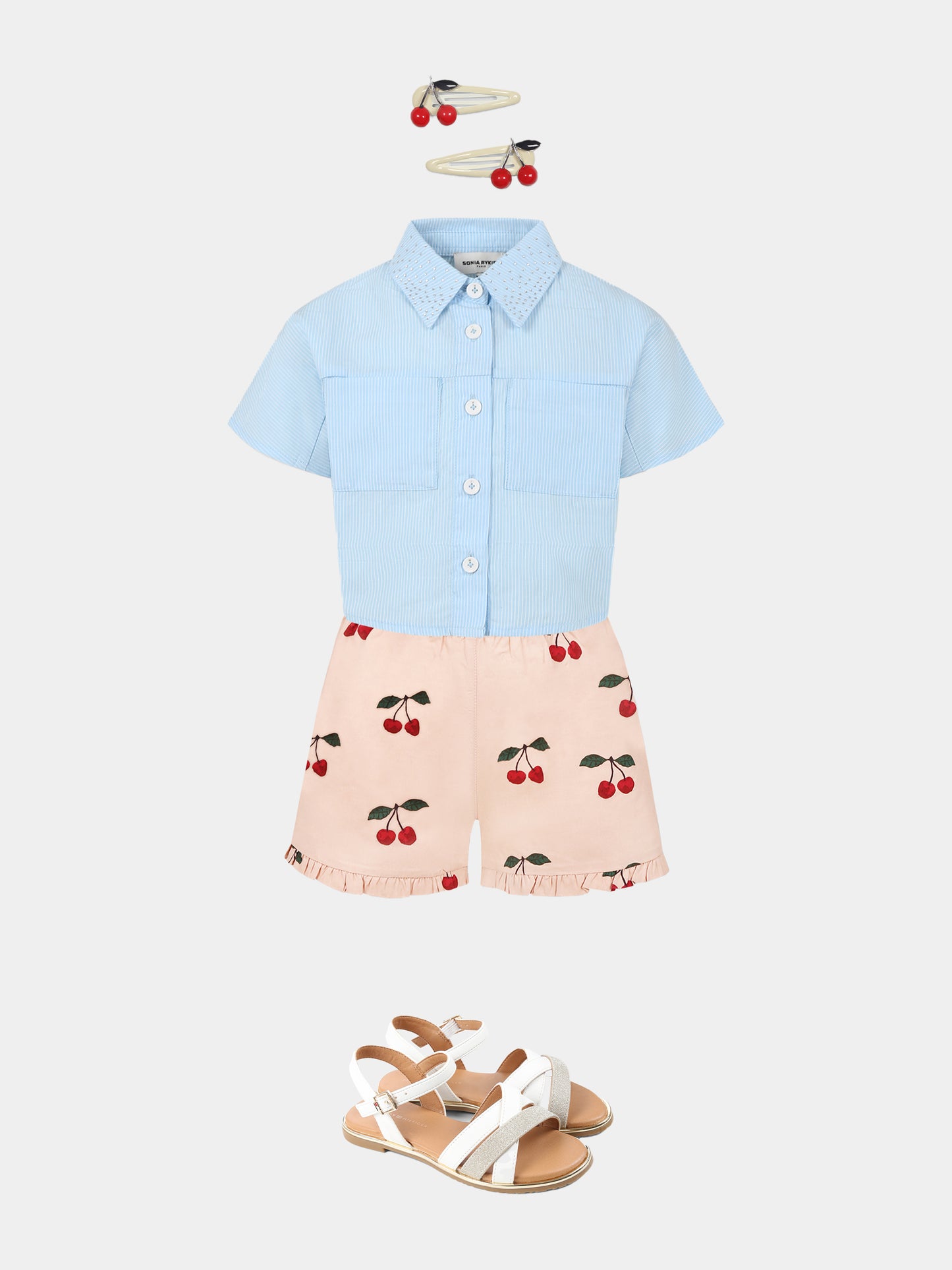 Chemise courte bleu clair pour fille avec logo