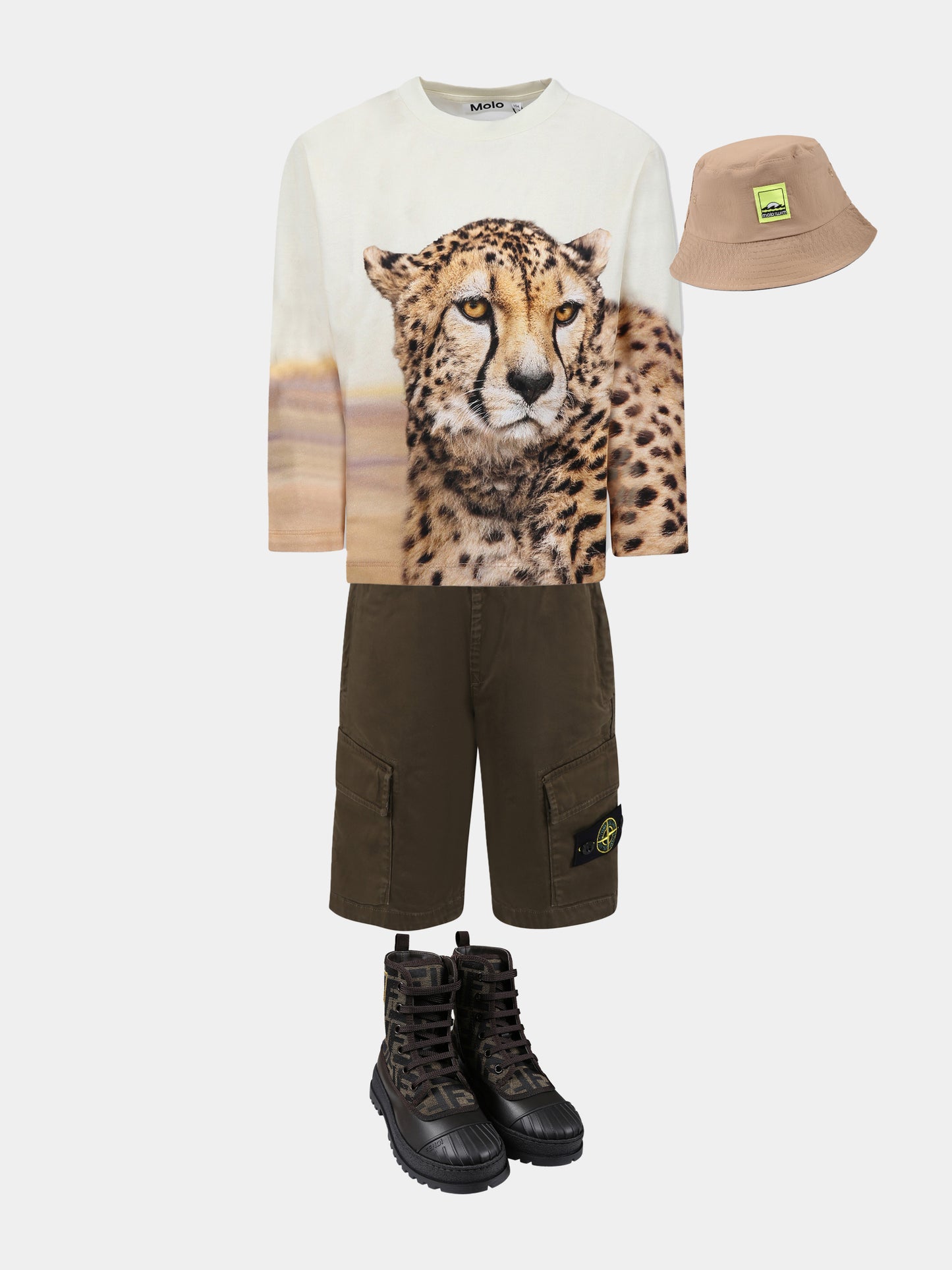 T-shirt ivoire pour garçon avec guépard