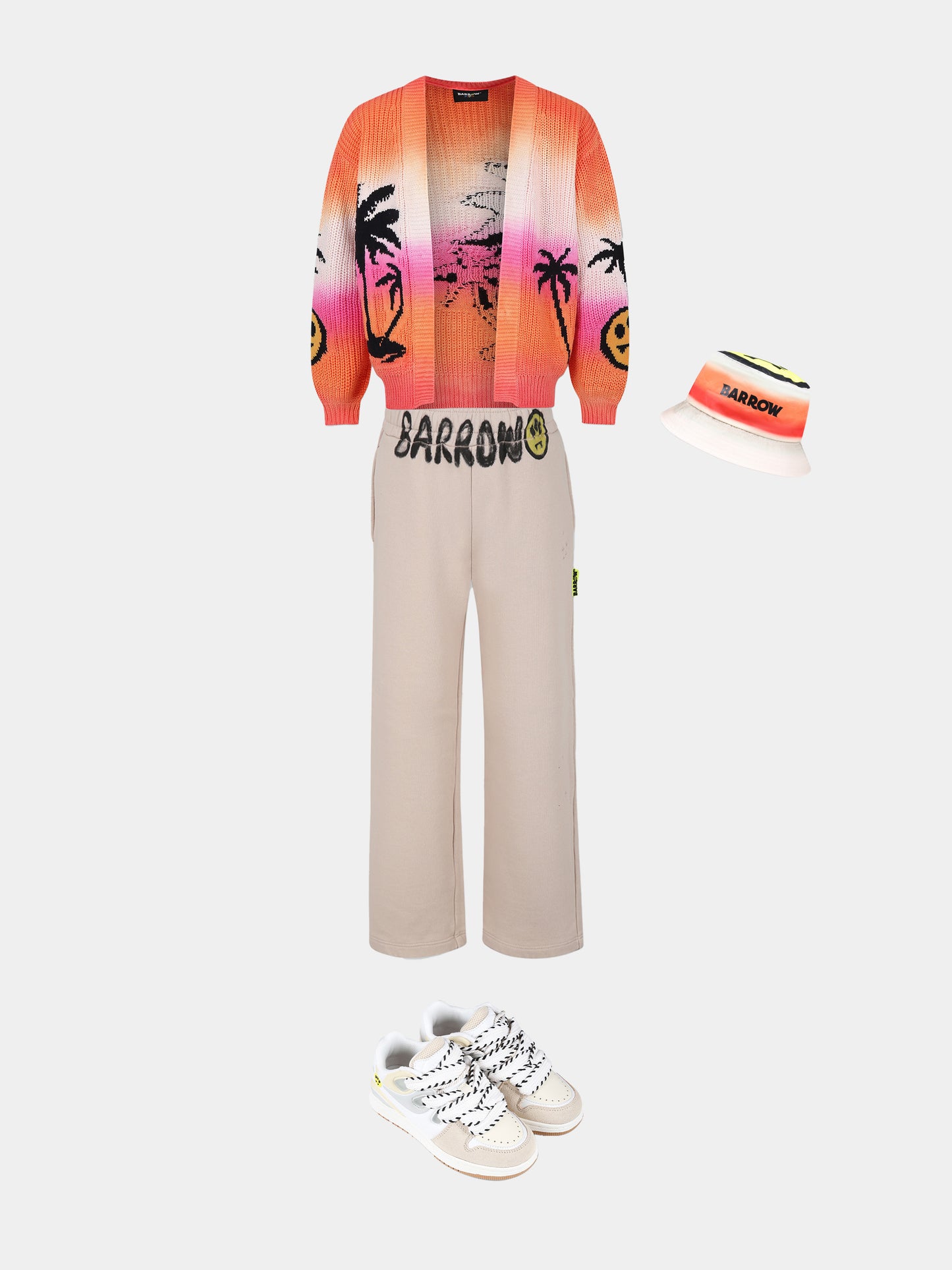 Cardigan orange pour enfants avec smiley ey palmiers