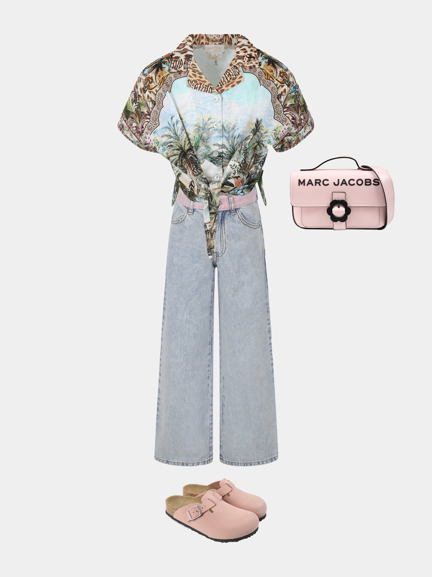 Chemise courte bleu ciel pour fille avec imprimé floral