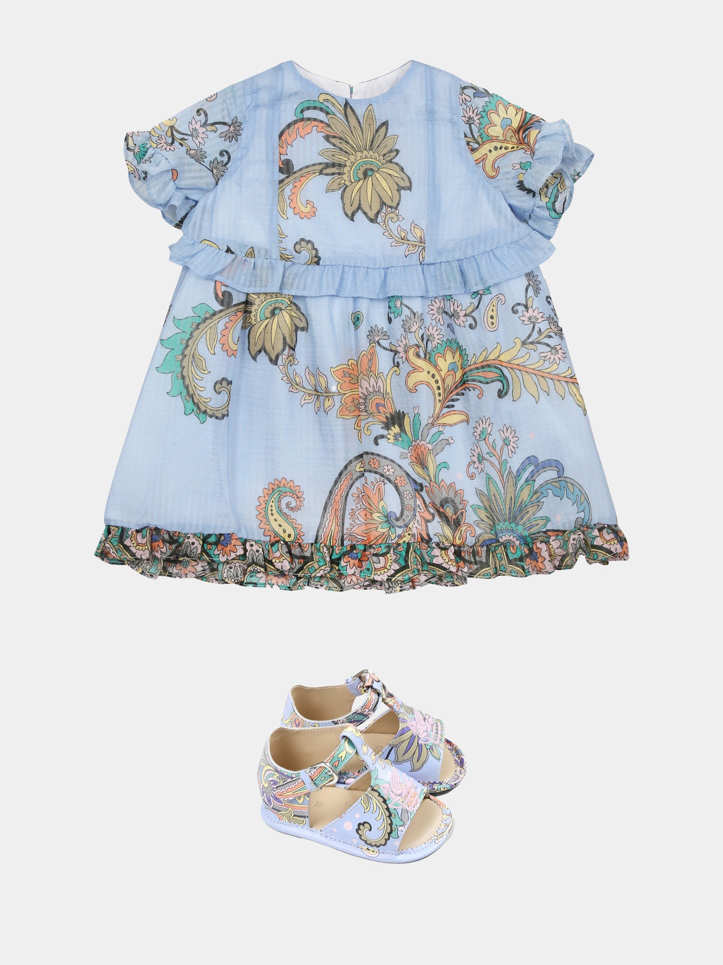 Robe bleu clair pour bébé fille avec imprimé Paisley