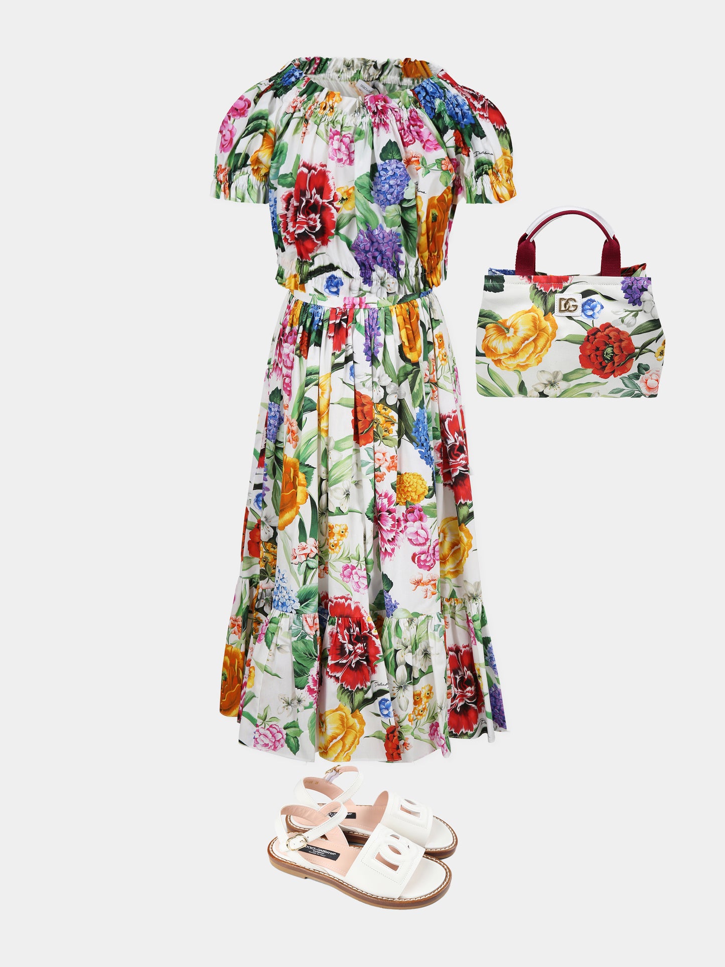 Sac blanche pour fille avec imprimé fleuri et logo