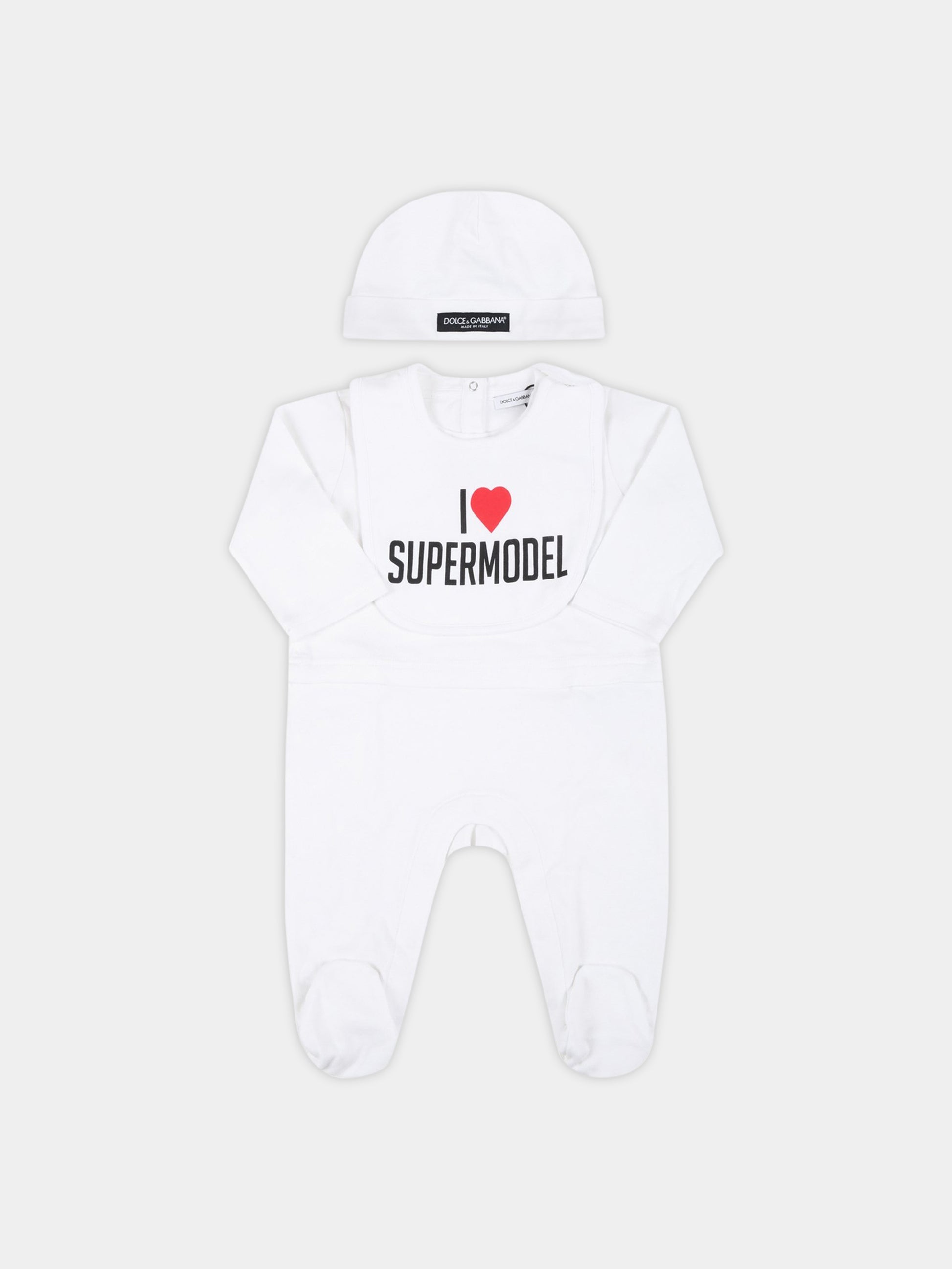 Set bianco per neonati con cuore rosso,Dolce & Gabbana Kids,L2JOU7 G7BIZ HW3FP