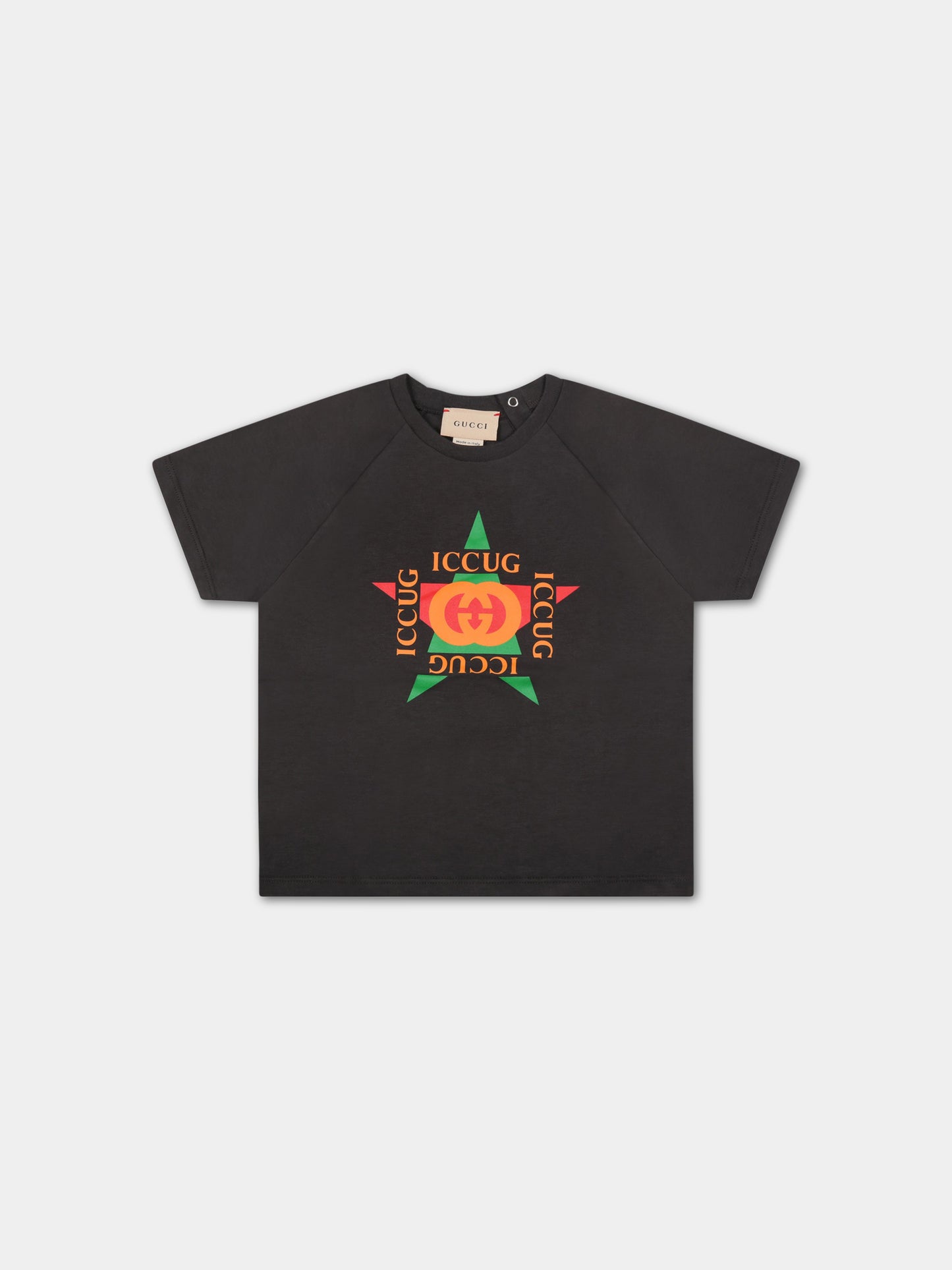 T-shirt grigia per neonato con loghi,Gucci Kids,600127 XJDZ7 1073