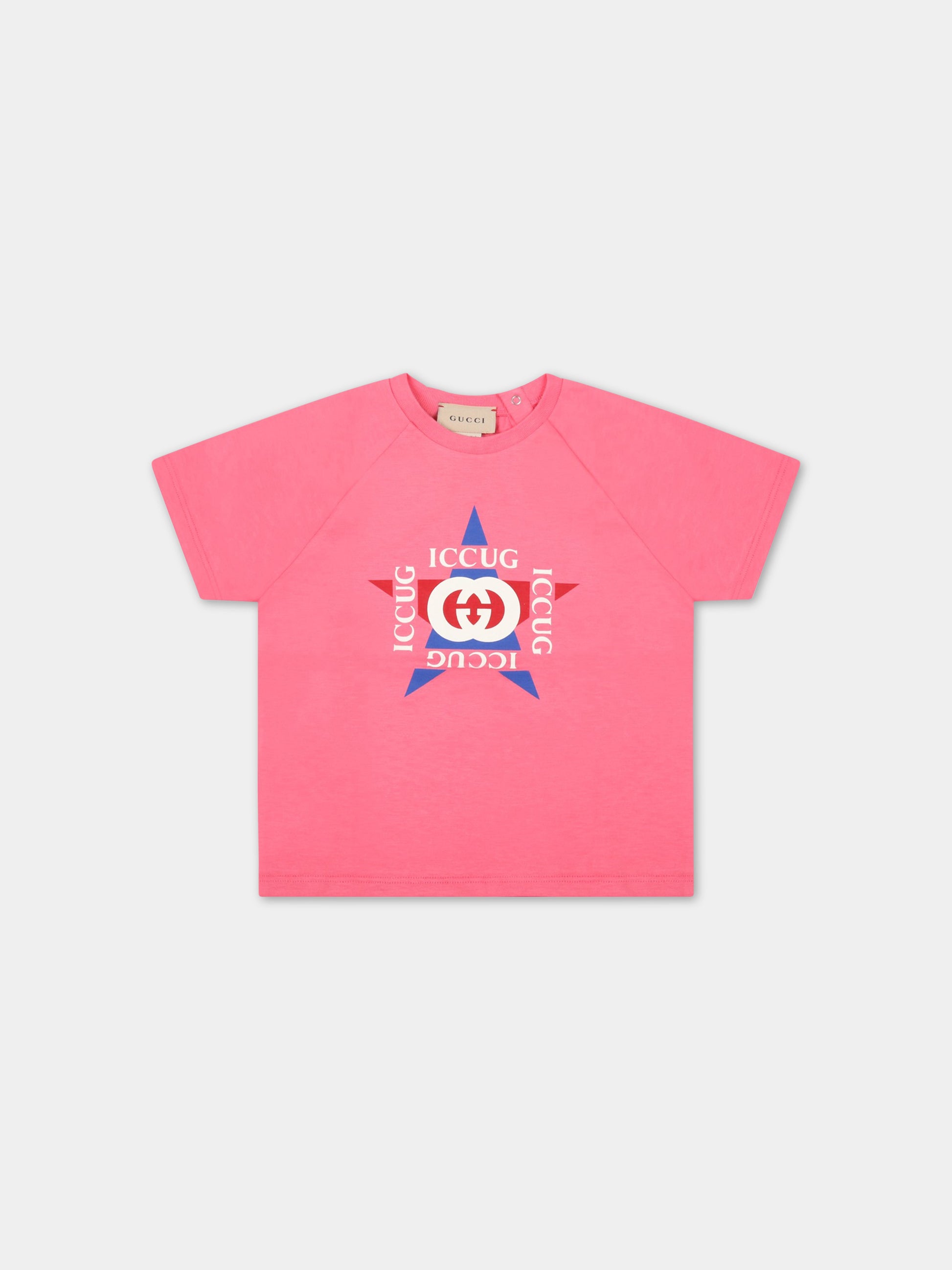 T-shirt rosa per neonata con loghi,Gucci Kids,600127 XJDZ7 5504