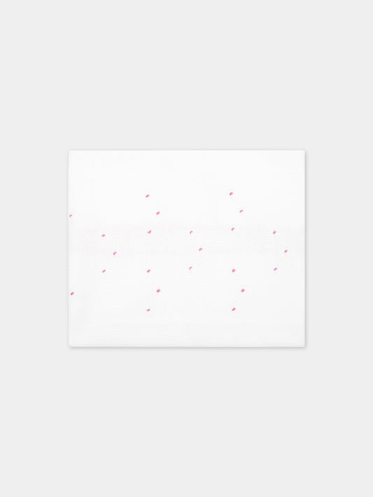 Coperta bianca per neonata con dettagli viola,Little Bear,4001 BIANCO/PEONIA