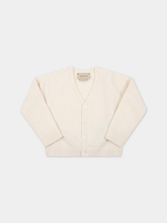 Cardigan bianco per neonati con motivo GG,Gucci Kids,699327 XKB5X 9166