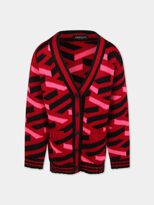 Cardigan multicolor per bambina con bottoni,Versace,1007500 1A05210 5R360