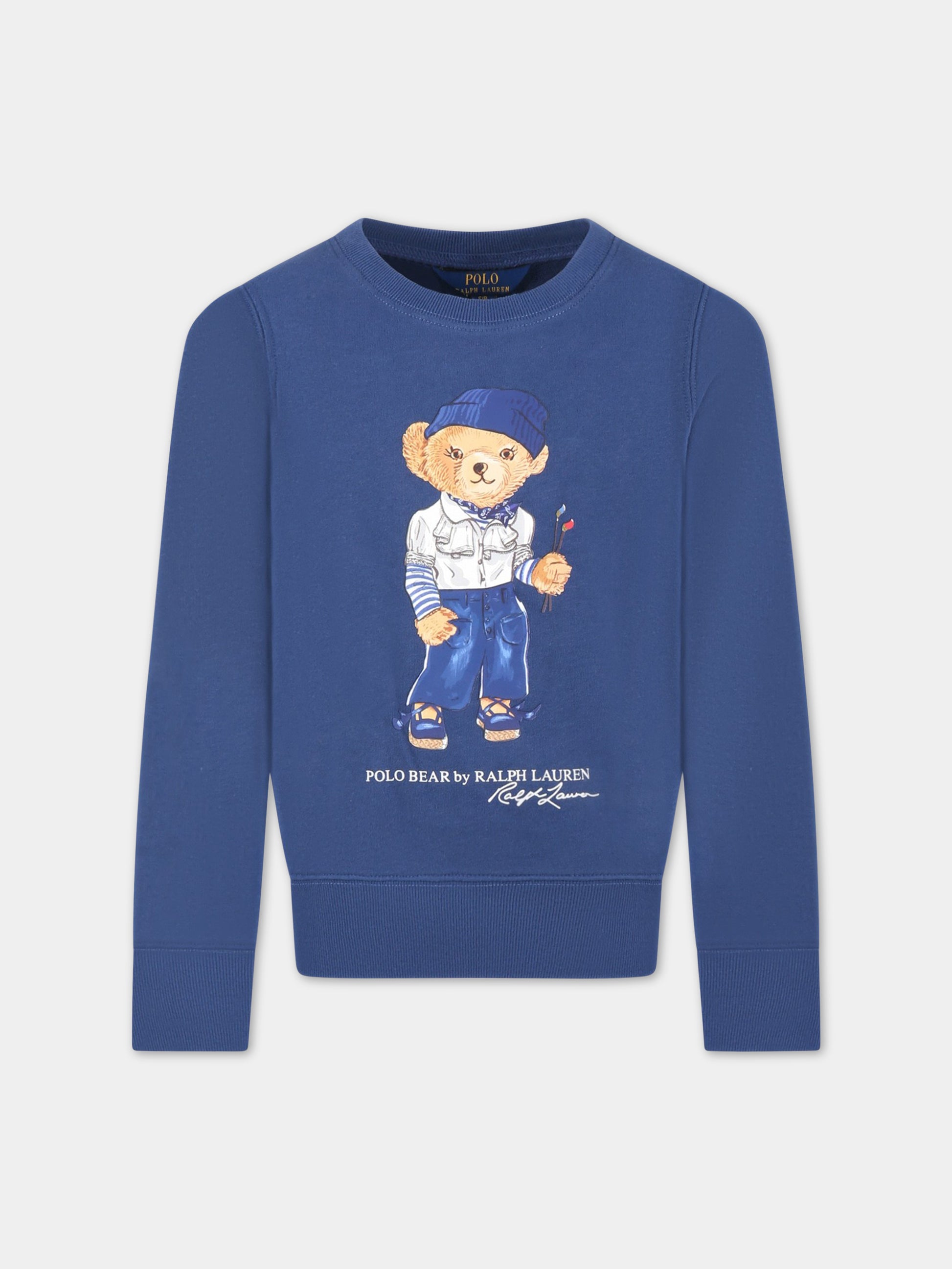 Felpa blu per bambina con Polo Bear e logo bianco,Ralph Lauren Kids,890237001