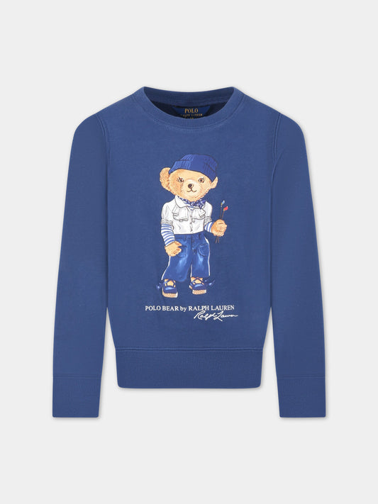 Felpa blu per bambina con Polo Bear e logo bianco,Ralph Lauren Kids,890237001
