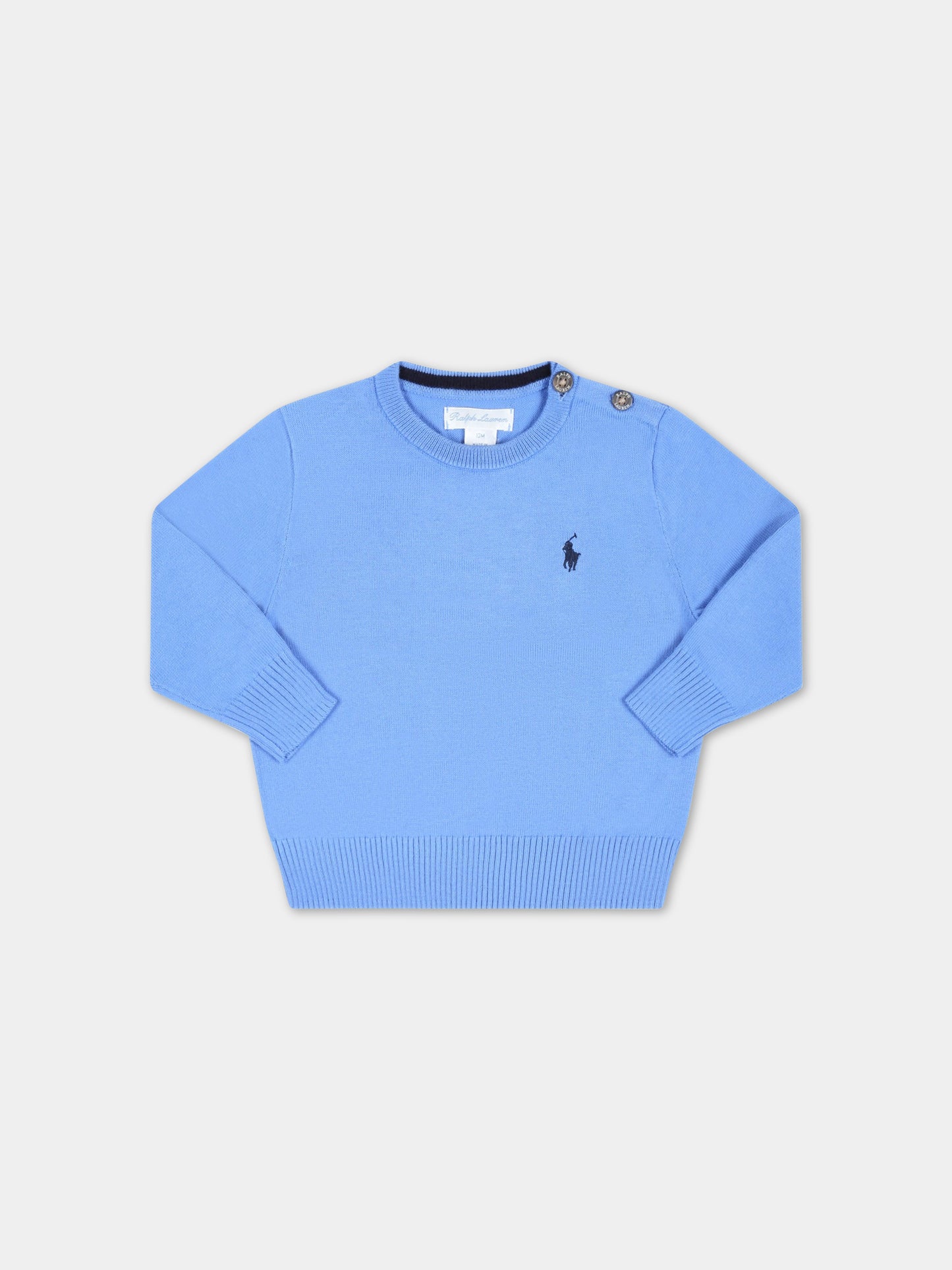 Maglione azzurro per neonato con pony blu,Ralph Lauren Kids,799887028