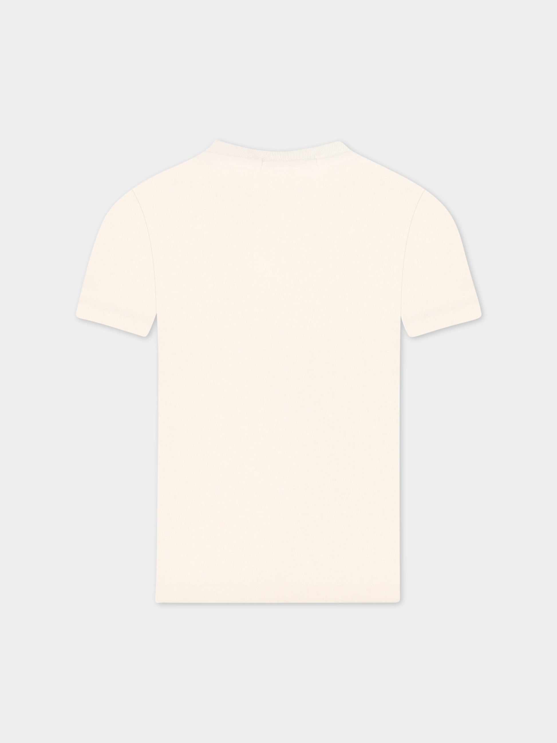 T-shirt beige per bambino con doppio logo,Calvin Klein Kids,CKIU0IU00267 IU0IU00267 ACJ