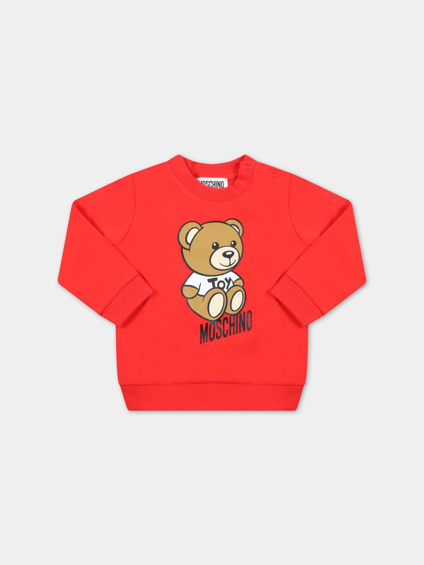 Felpa rossa per neonati con Teddy Bear e logo nero,Moschino Kids,M9F03E LDA00 50109