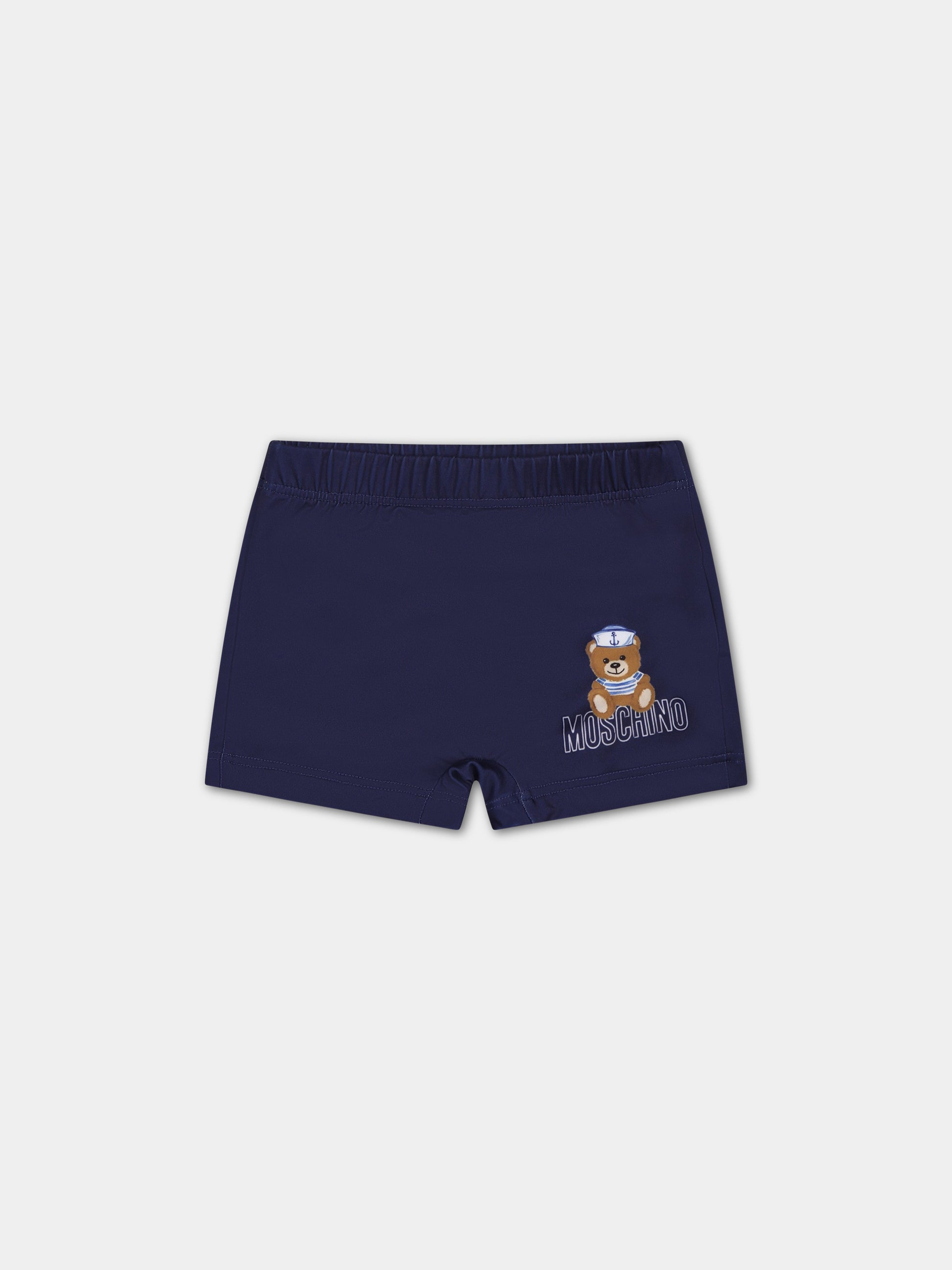 Boxer-mare blu per neonato con Teddy bear e logo,Moschino Kids,MSL006 LKA00 40016