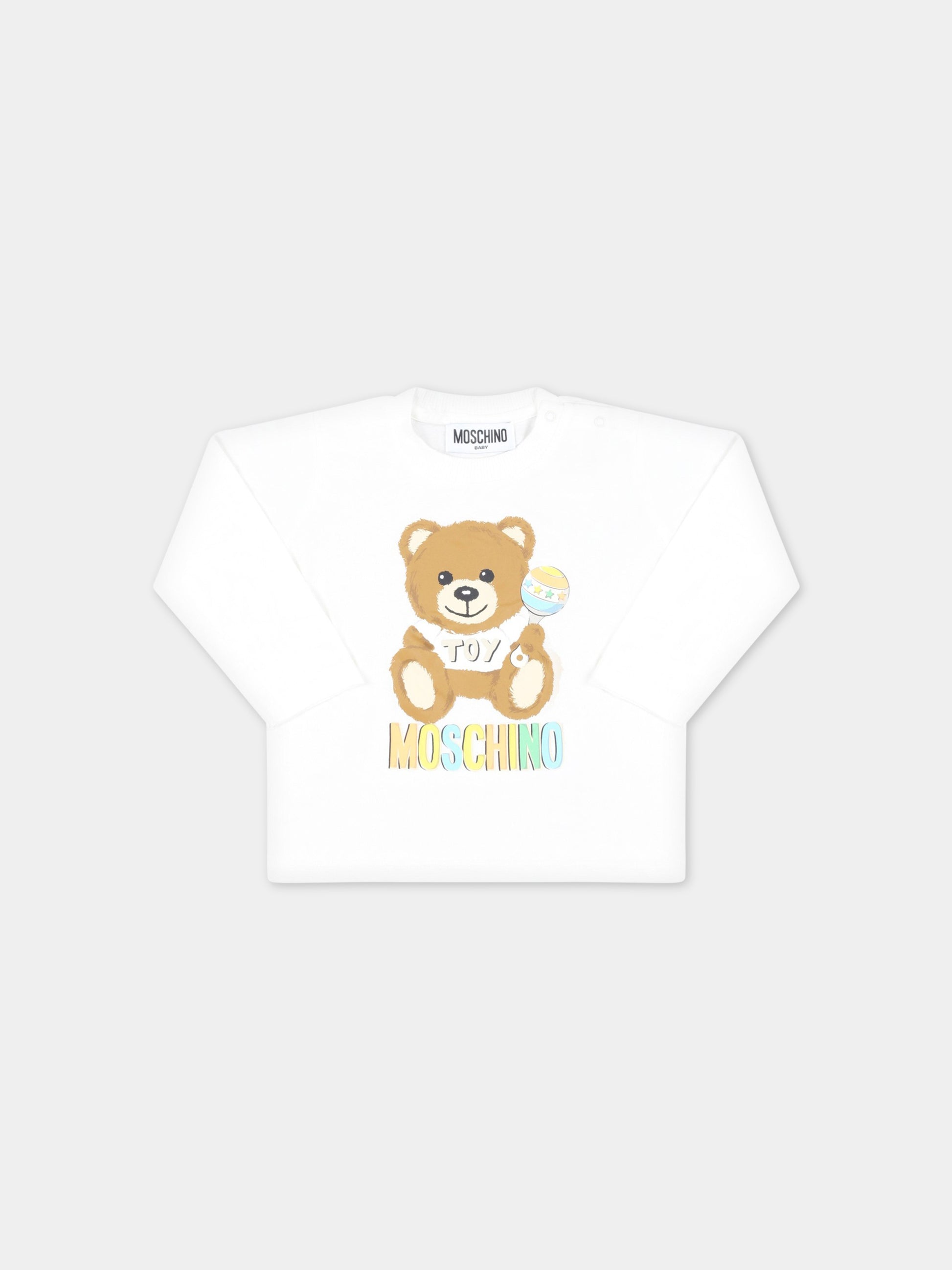 T-shirt bianca per neonati con Teddy Bear con gioco,Moschino Kids,MSO00D LAA03 10063