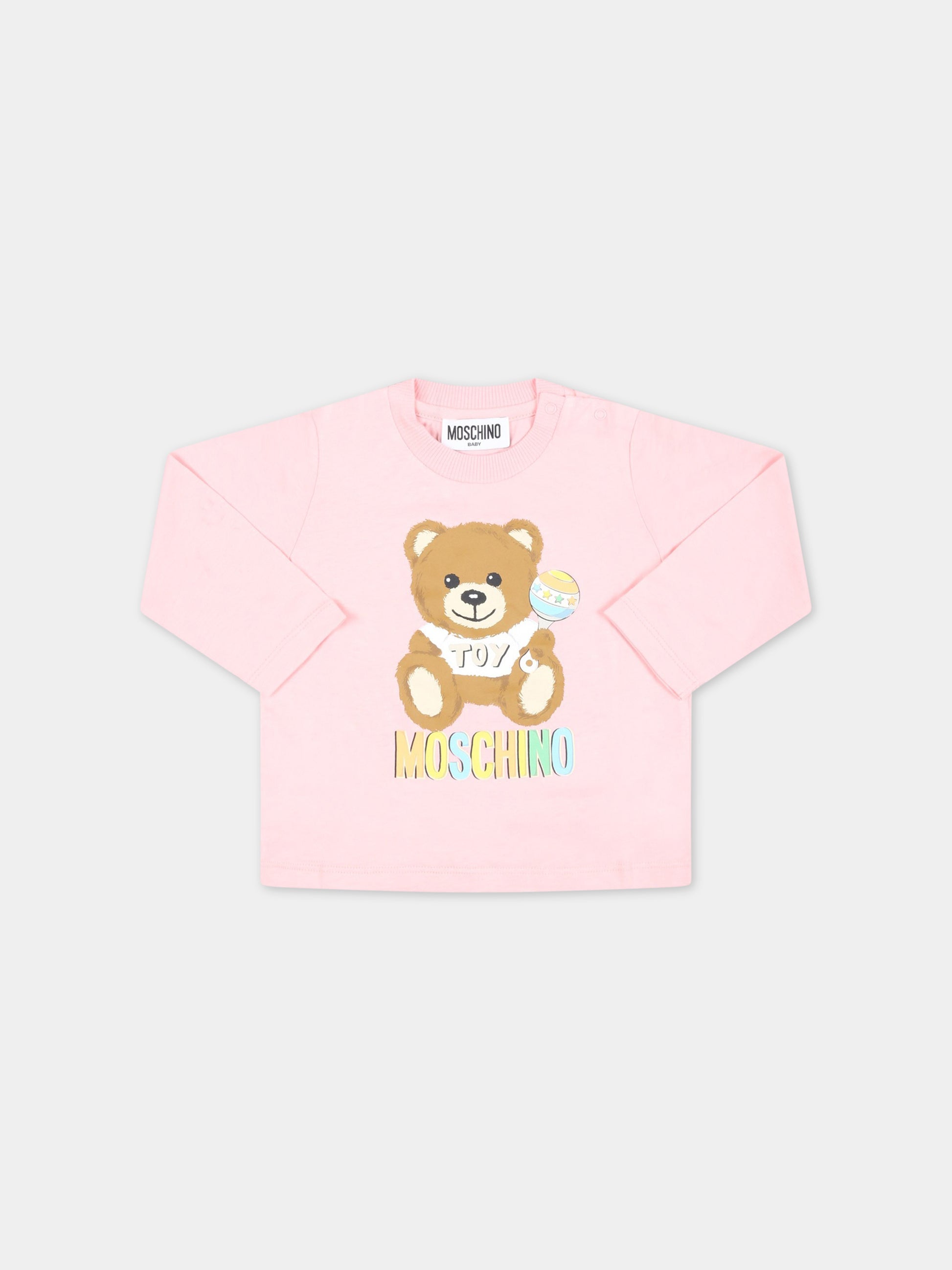 T-shirt rosa per neonata con Teddy Bear con gioco,Moschino Kids,MSO00D LAA03 50209