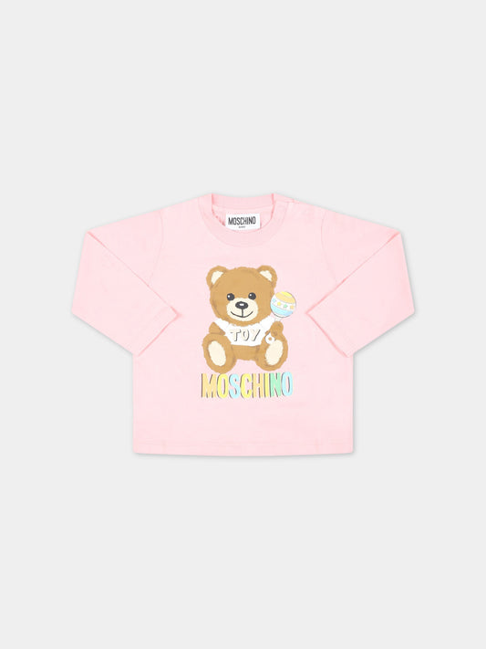 T-shirt rosa per neonata con Teddy Bear con gioco,Moschino Kids,MSO00D LAA03 50209