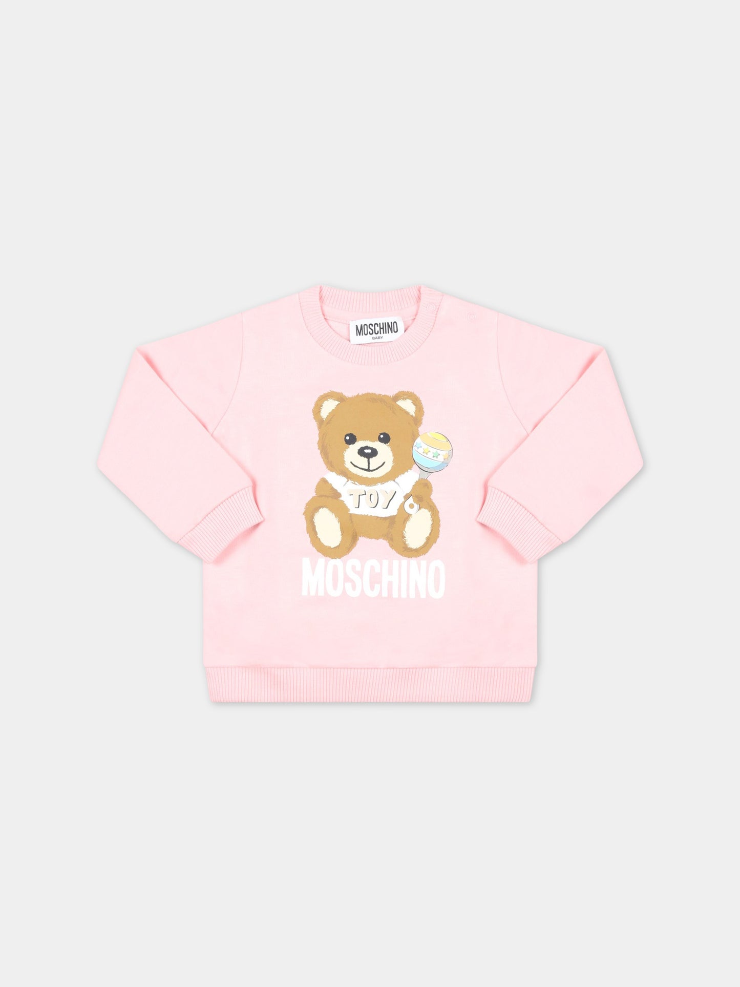 Felpa rosa per neonata con Teddy Bear e logo bianco,Moschino Kids,MMF04Q LCA19 50209