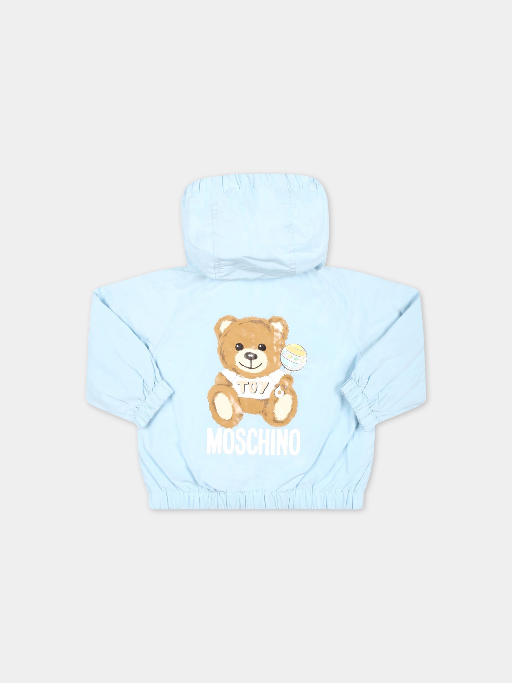 Giacca celeste a vento per neonato con Teddy Bear e logo,Moschino Kids,MUS029 L3A39 40304