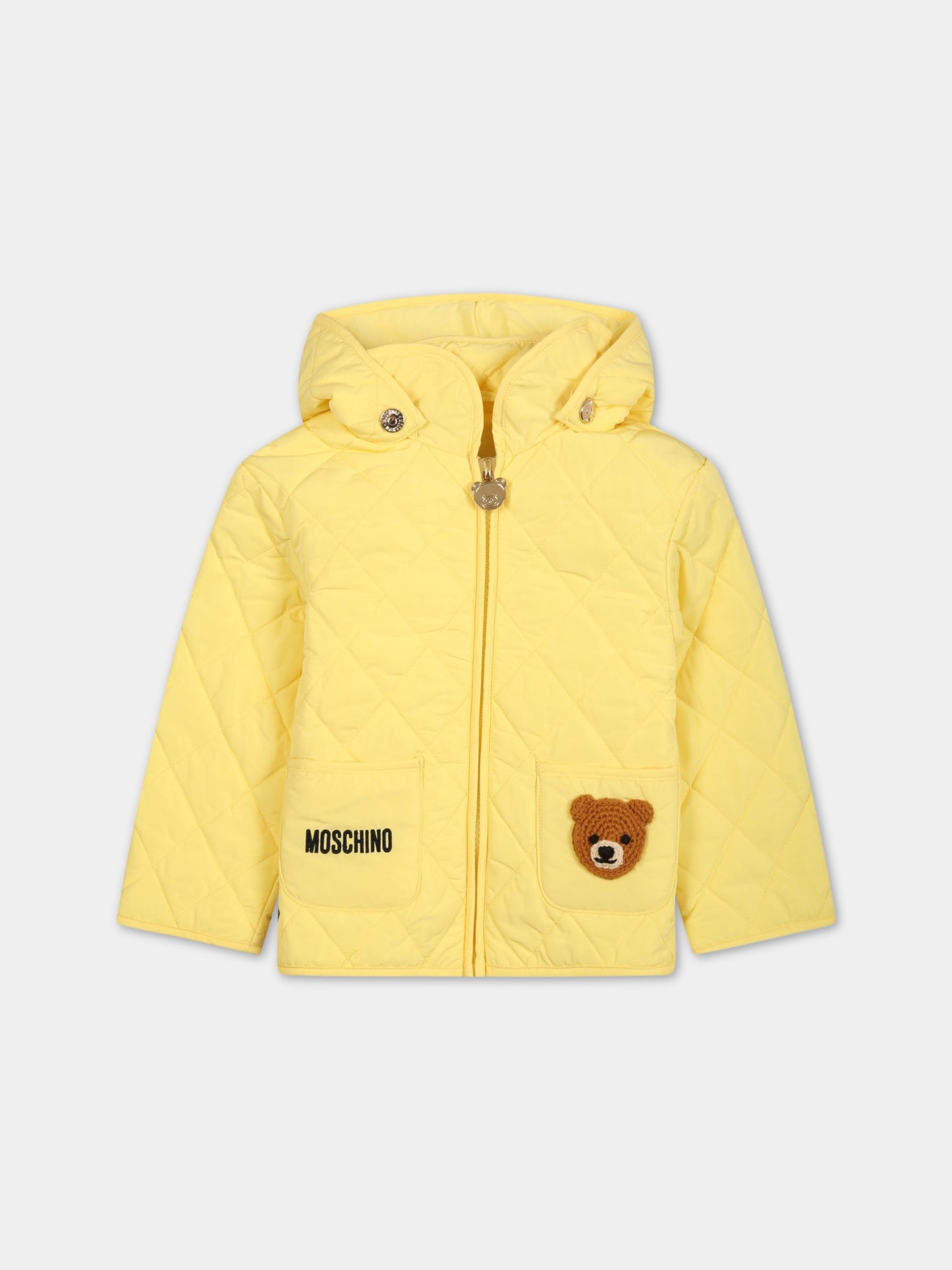 Piumino giallo per bambini con Teddy Bear e logo,Moschino Kids,MUS02A L3A68 50230