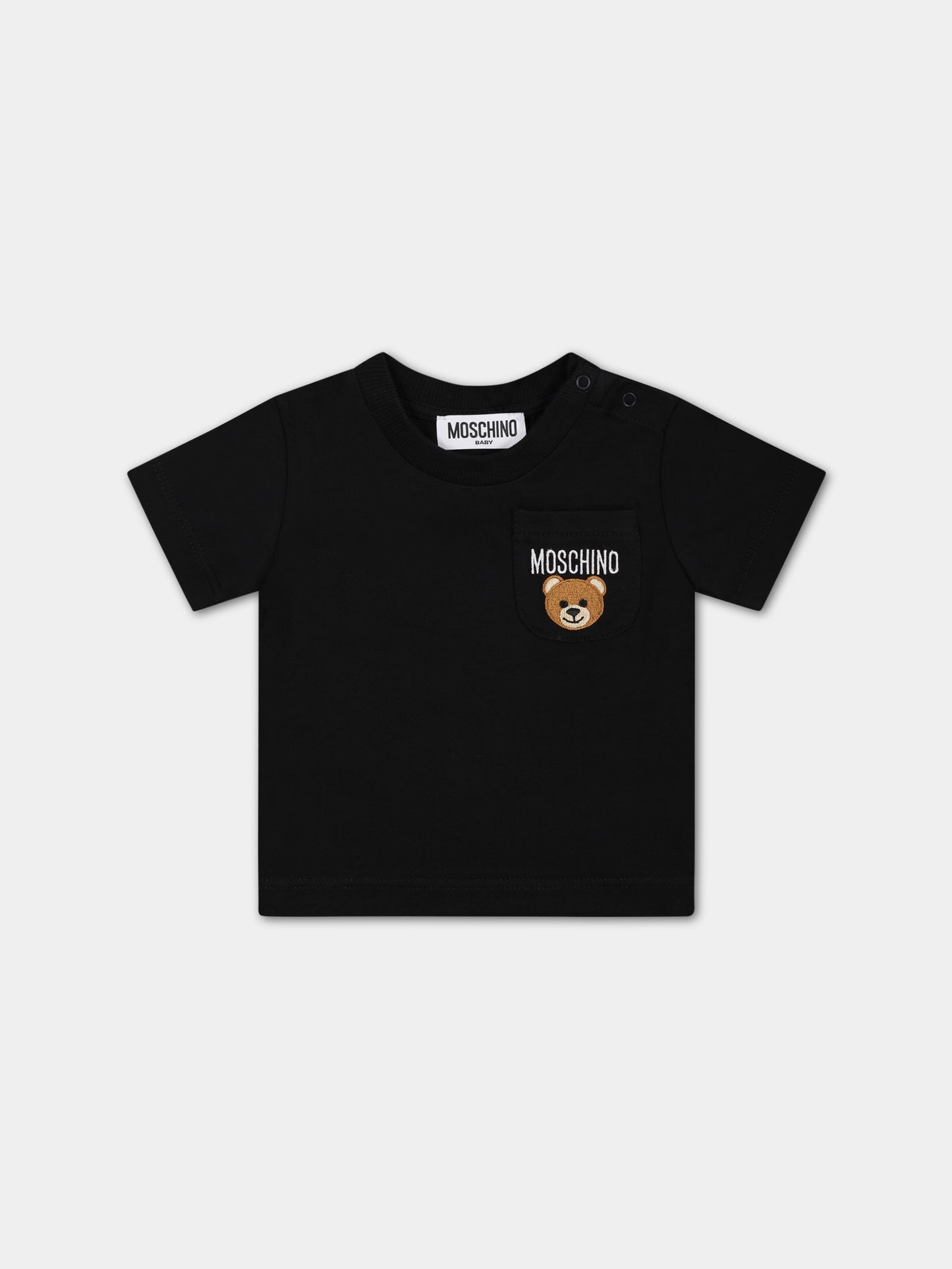 T-shirt nera per neonato con Teddy Bear,Moschino Kids,MUM03K LAA24 60100