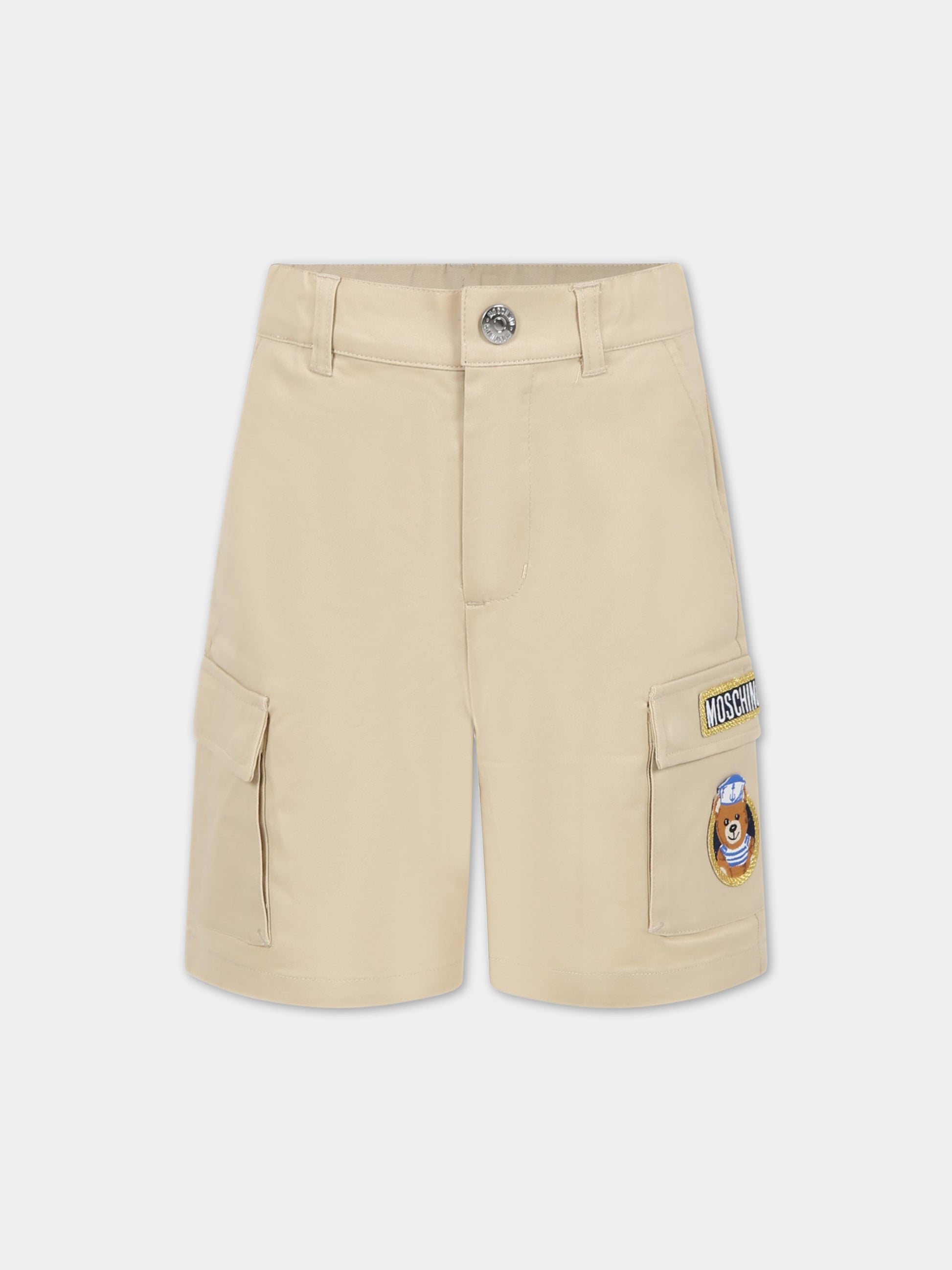 Shorts beige per bambino con Teddy Bear e logo,Moschino Kids,HUQ012 LPC04 20310