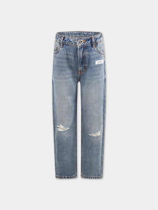 Jeans celesti per bambino con logo e Teddy Bear,Moschino Kids,HUP05Q L0E01 40362