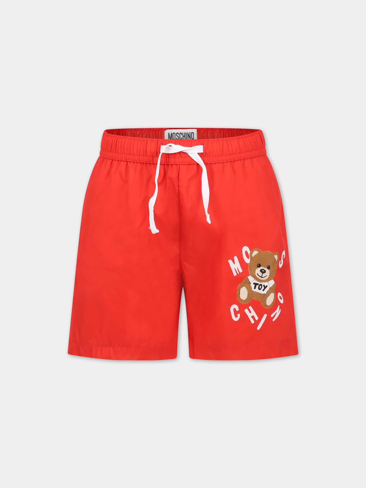 Boxer-mare rosso per bambino con Teddy Bear e logo,Moschino Kids,HUL01C LKA02 50109