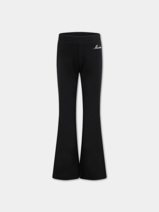 Pantaloni neri per bambina con logo bianco,Moschino Kids,HDP050 LDA00 60100