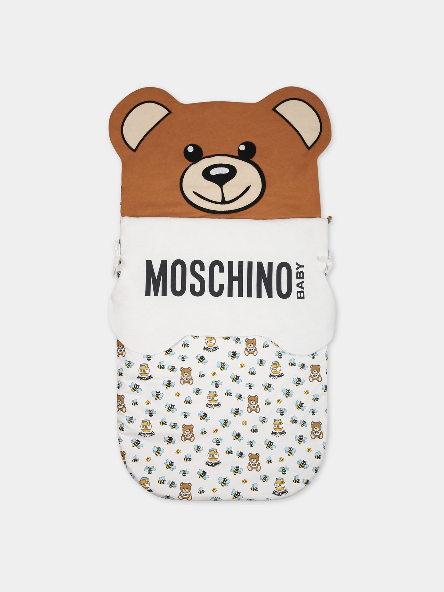 Sacco-nanna bianco per neonati con Teddy Bear e logo,Moschino Kids,MPE00C LCB33 84617