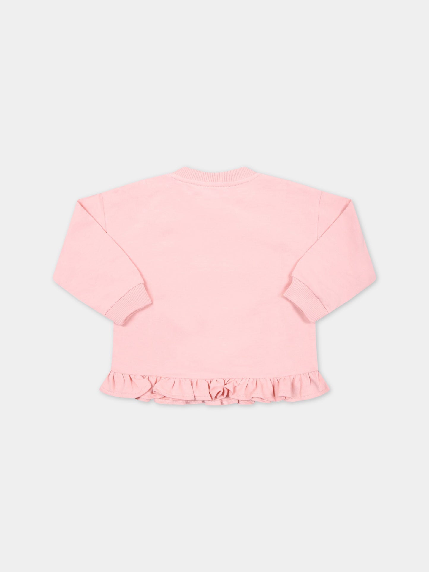 Felpa rosa per neonata con Teddy Bear e rouches,Moschino Kids,MDF02O LDA12 50209