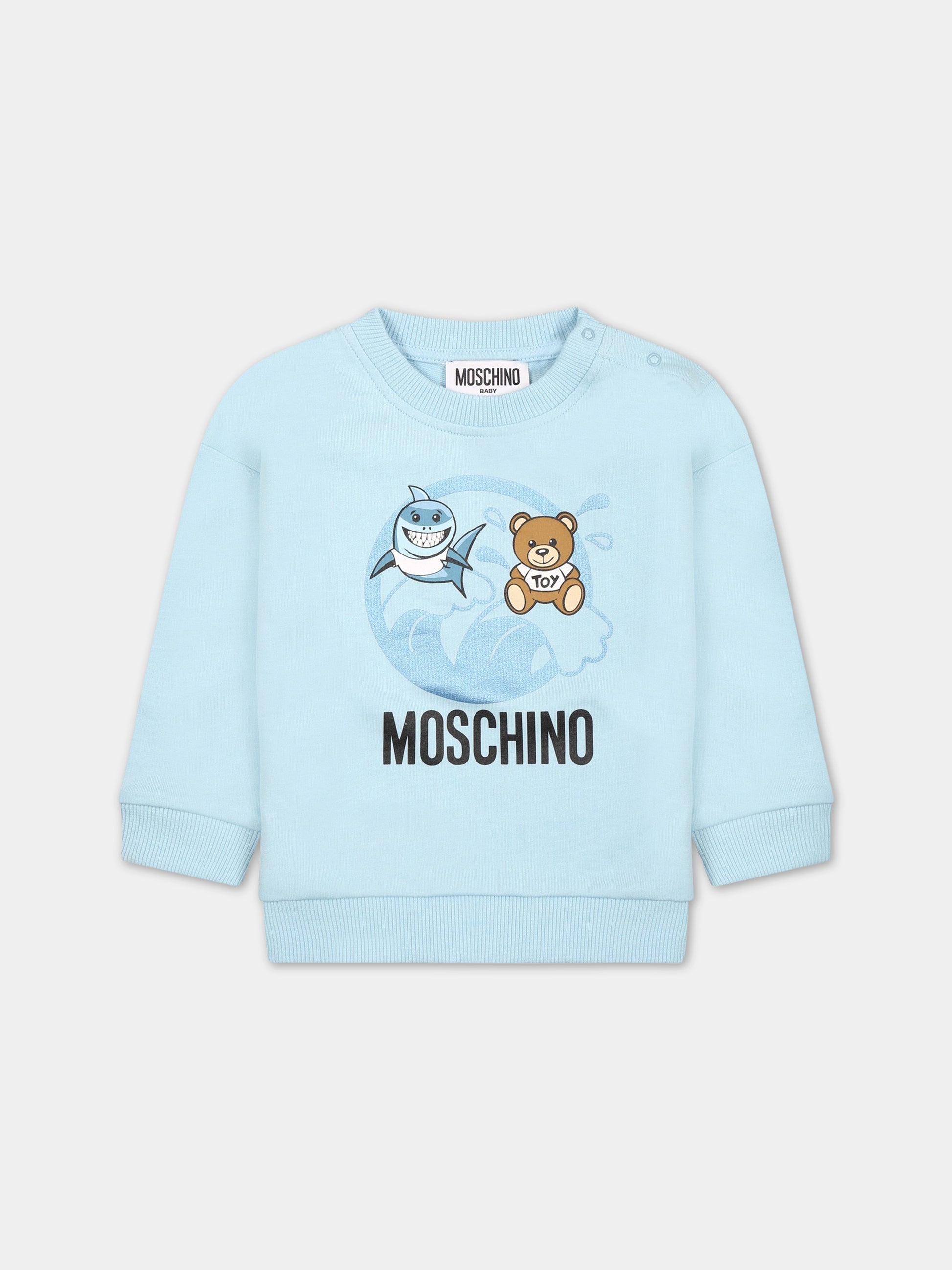 Felpa celeste per neonato con Teddy Bear e logo,Moschino Kids,MUF04S LCA19 40304