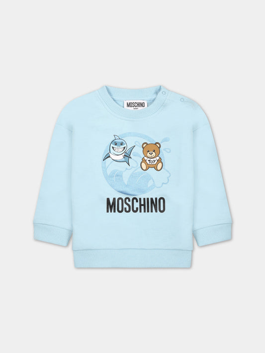 Felpa celeste per neonato con Teddy Bear e logo,Moschino Kids,MUF04S LCA19 40304