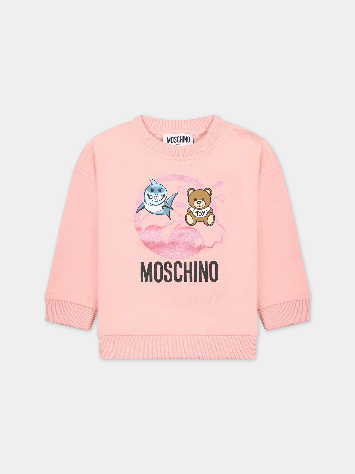 Felpa rosa per neonata con Teddy Bear e logo,Moschino Kids,MUF04S LCA19 50209