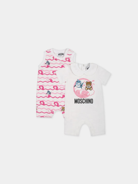 Set rosa per neonata con stampa e Teddy Bear,Moschino Kids,MUY04W LAA02 84295