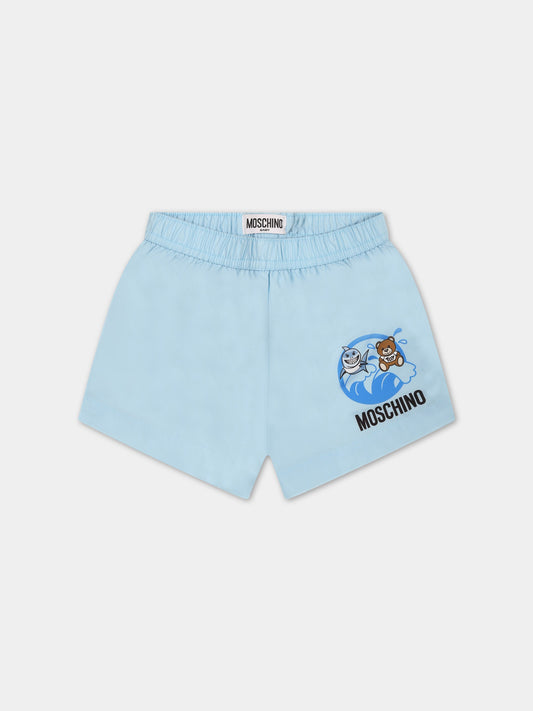 Boxer-mare celesti per neonato con Teddy Bear e stampa,Moschino Kids,MOL007 LKA02 40304