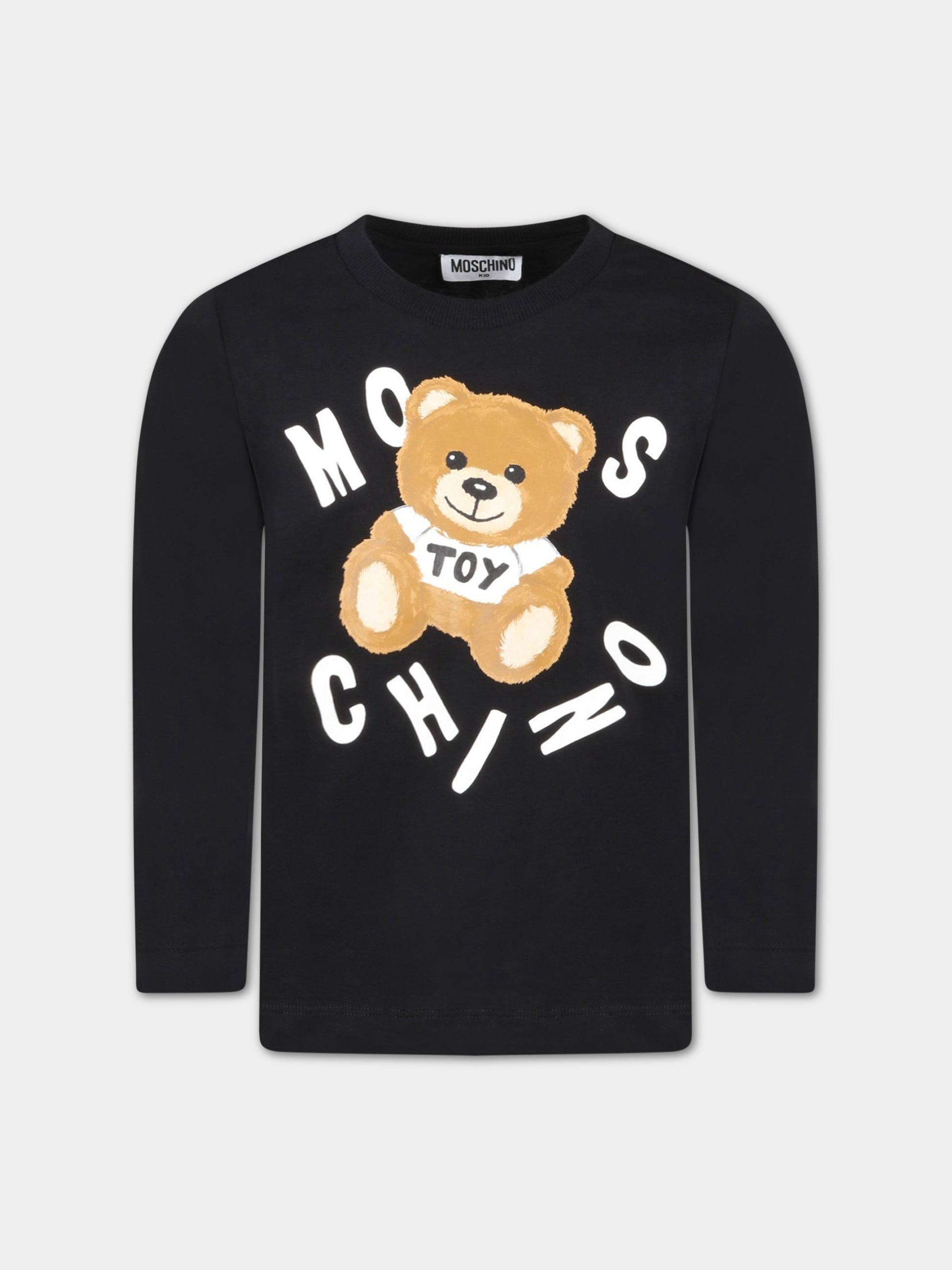 T-shirt nera per bambini con Teddy Bear,Moschino Kids,HUO00Q LAA23 60100