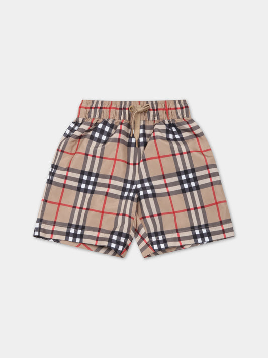 Boxer beige mare per neonato con iconico check vintage,Burberry Kids,8062273