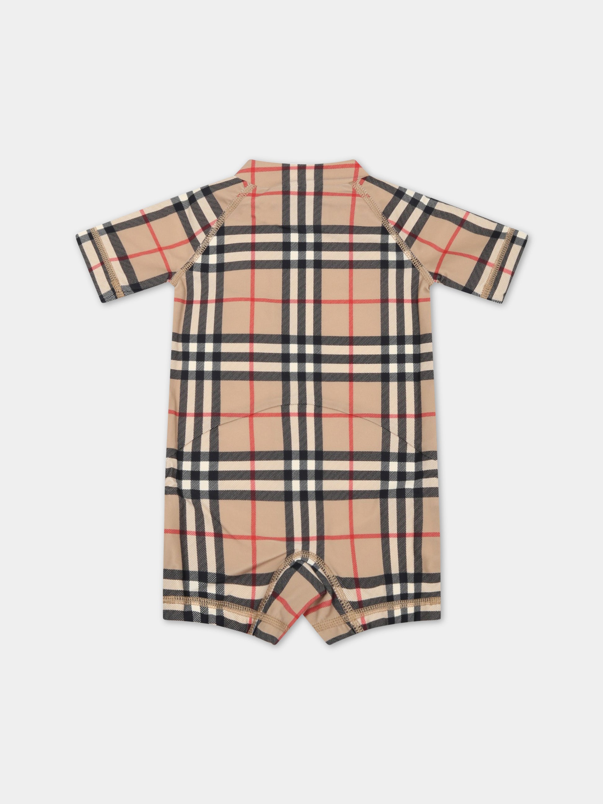 Pagliaccetto beige anti UV per neonati con iconico check vintage,Burberry Kids,8061982
