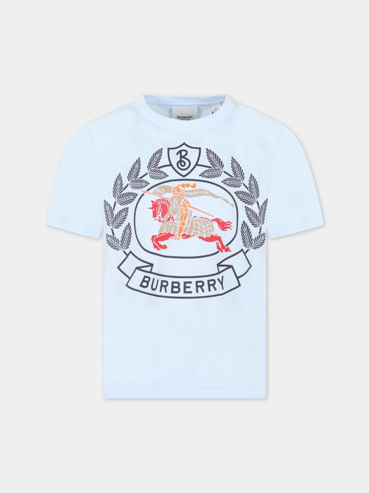T-shirt celeste per bambino con cavaliere,Burberry Kids,8063356