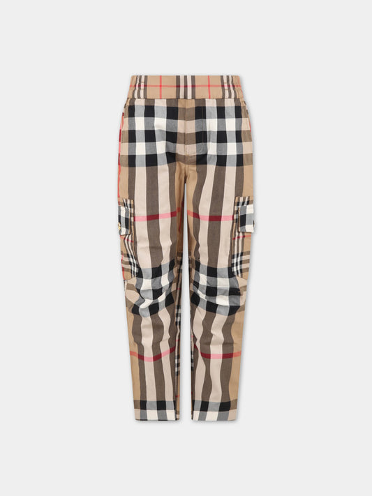 Pantlaoni beige per bambino con check vintage,Burberry Kids,8061537