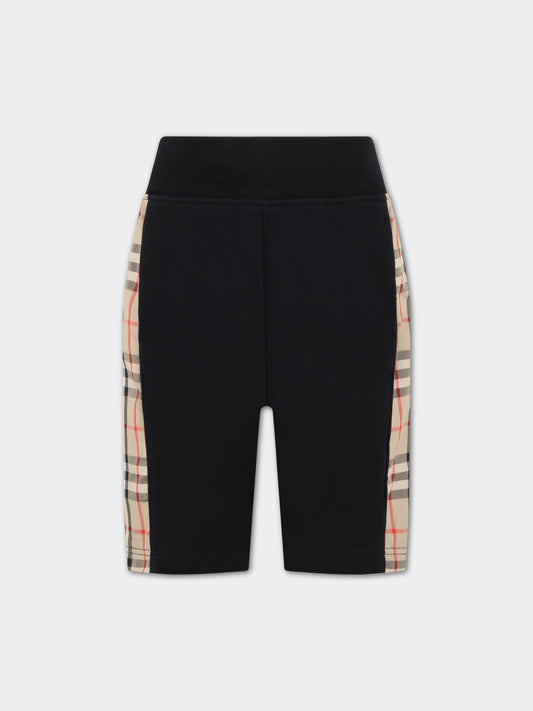 Shorts neri per bambino con check vintage,Burberry Kids,8060958