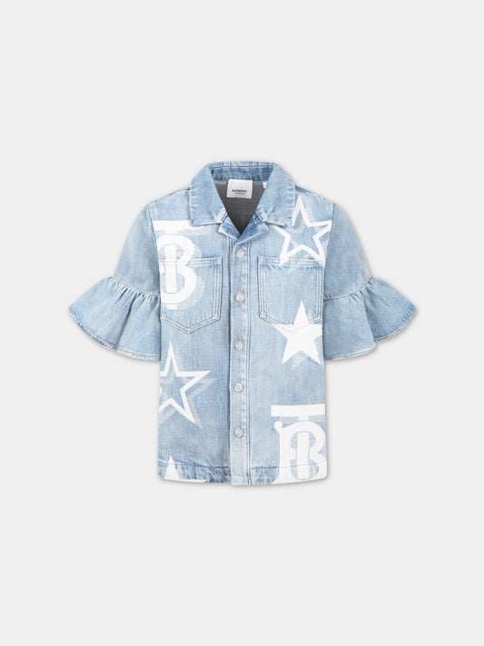 Camicia celeste per bambina con monogramma TB,Burberry Kids,8061232