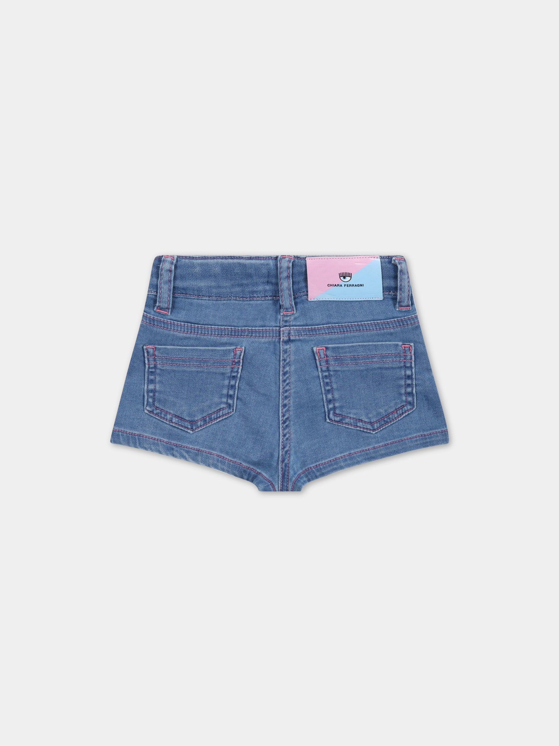 Shorts celesti per neonata con iconici occhi e stelle,Chiara Ferragni Collection,53A406 1003 0062