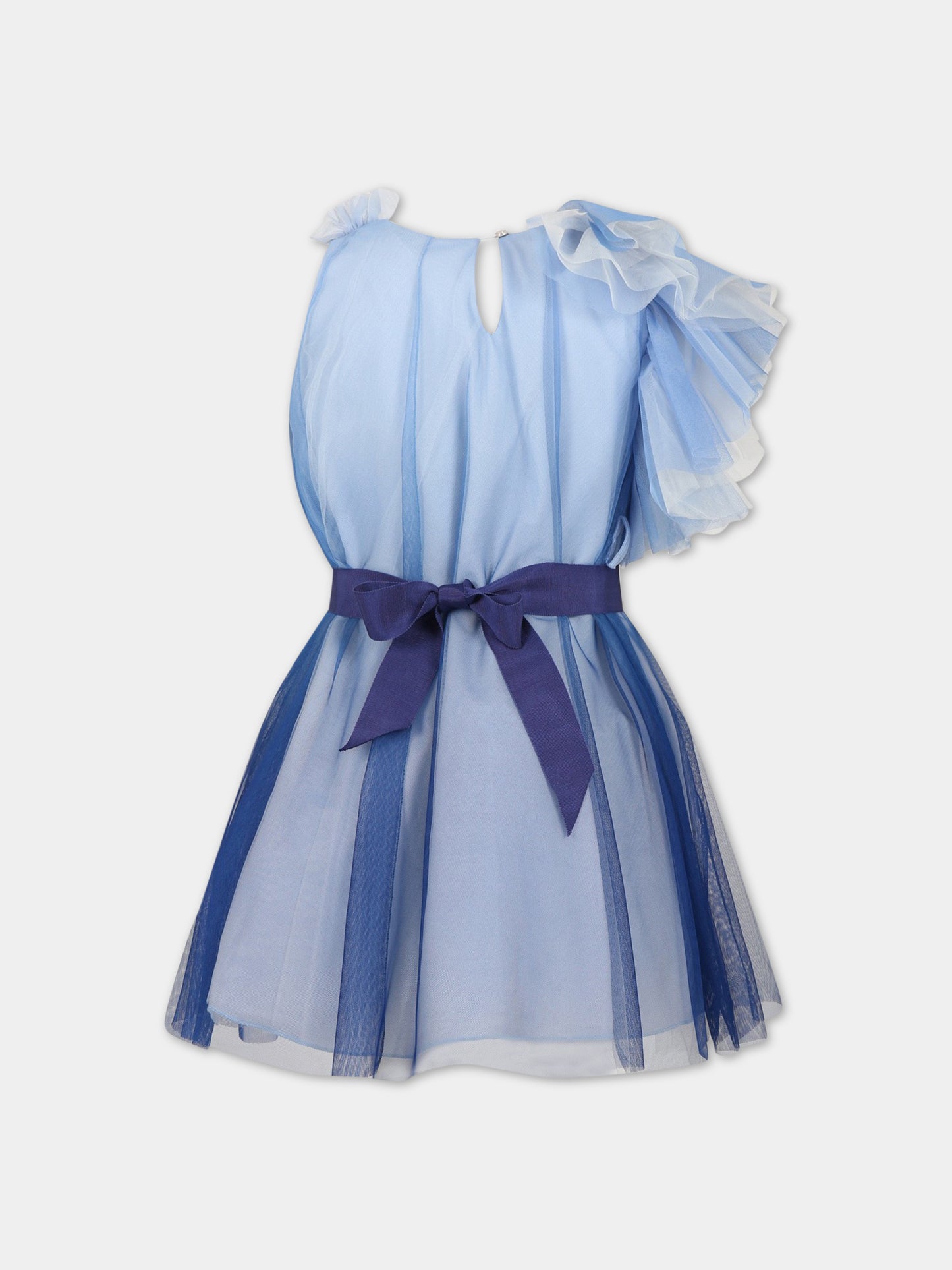 Vestito elegante celeste per bambina,Monnalisa,71A914 1656 0154