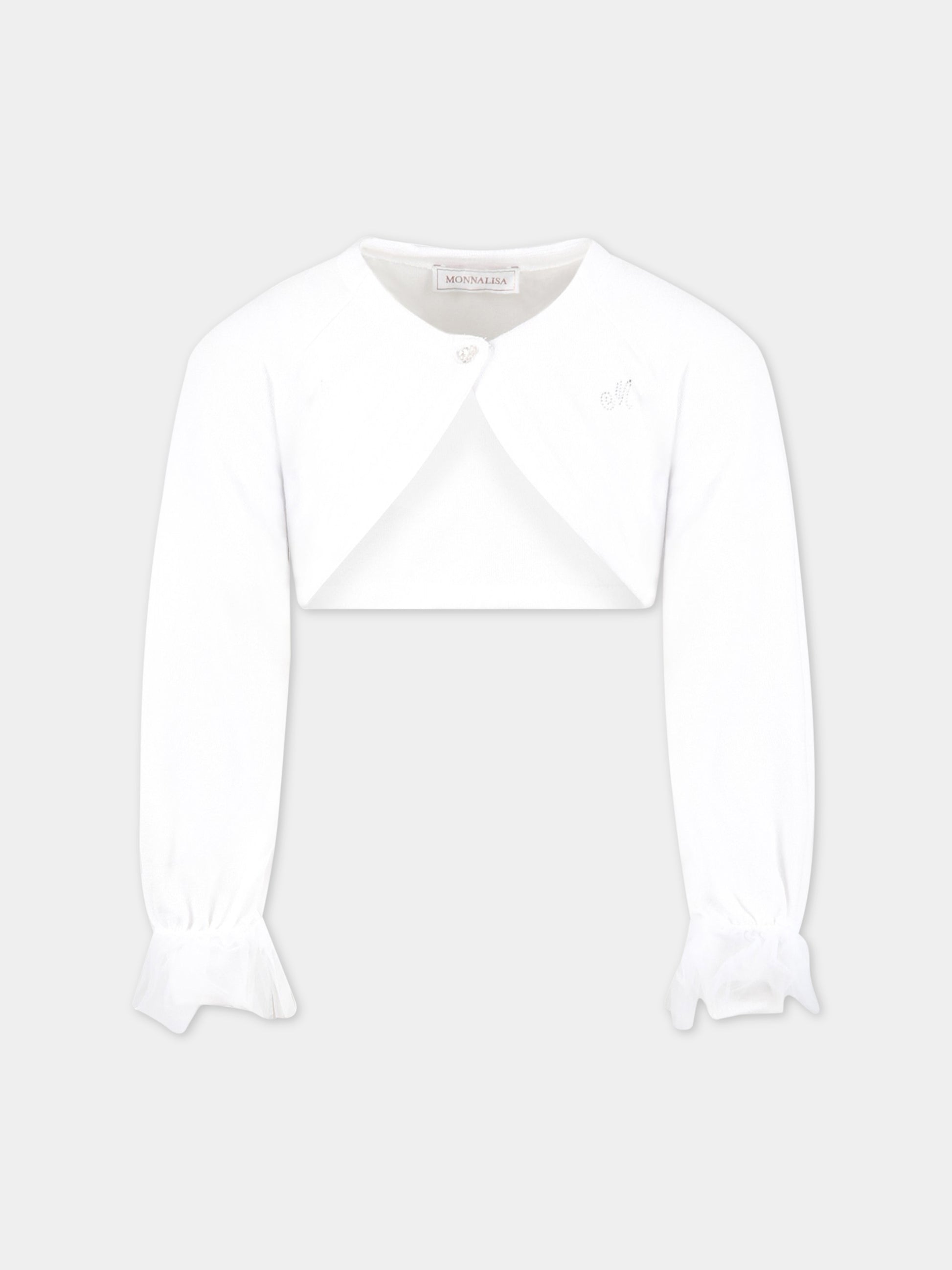 Cardigan bianco per bambina con logo,Monnalisa,17ACAR 1204 0099