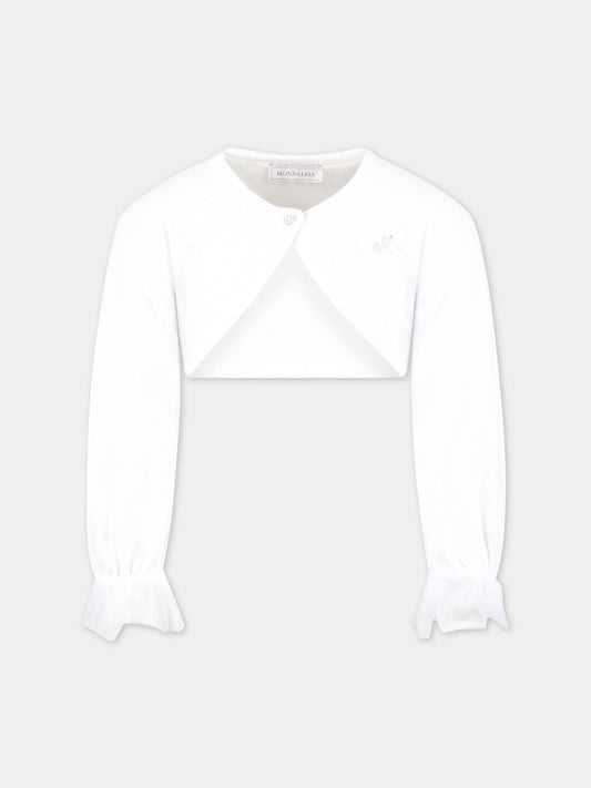 Cardigan bianco per bambina con logo,Monnalisa,17ACAR 1204 0099